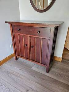 lot 18 image: Crate & Barrel Mission Paneling Console Cabinet