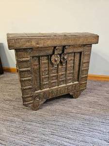 lot 20 image: Antique Indian Brass Bound Dowry Chest
