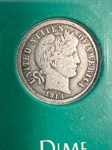 1914 US BARBER DIME IN CASE