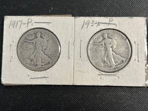 4 US WALKING LIBERTY HALF DOLLARS 1917 1934 1936 1941