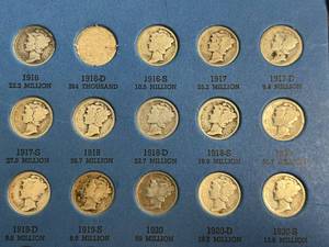 PAGE OF US MERCURY DIMES 1916-1925-S