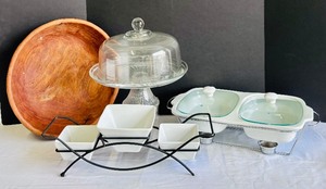 lot 29 image: Dinner Party Lot Including Wooden Bowl, Cake Stand and More