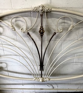 lot 32 image: Vintage White Metal Headboard by Elliotts Design and Frame