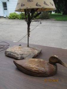 lot 79 image: Hand carved wooden duck table lamp ...