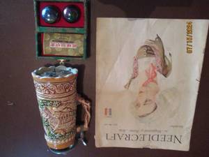 lot 179 image: Musical Lidded stein and pair of ch...