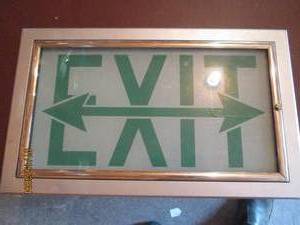 lot 150 image: Frosted Glass metal framed exit sig...