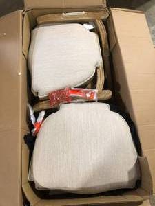 lot 7 image: Huller Light Gray and Natural Wood and Fabric Arm Chair (Set of 2) by Noble House  Customer Returns See Pictures
