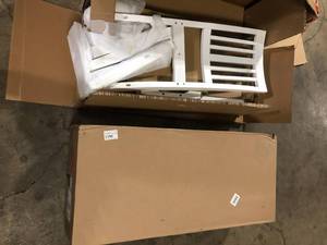 lot 11 image: Lot of StyleWell Scottsbury White Wood Dining Chair with Slat Back (Set of 2) (16.7 in. W x 38.7 in. H)   Customer Returns See Pictures