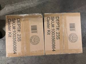 lot 20 image: Lot of Husky 4 in. Caster Kit for Heavy Duty Welded Steel Garage Base Cabinets  Customer Returns See Pictures