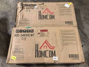 lot 39 image: HOMCOM 71 in. White Freestanding Kitchen Pantry with 4-Doors, and 2-Large Cabinets, Tall Storage Cabinet with Wide Drawer  Customer Returns See Pictures