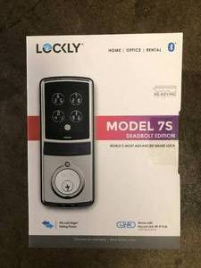 lot 44 image: Lockly Model-S Satin Nickel Single-Cylinder Deadbolt Smart Lock with Hack-proof Touchsreen Keypad and Mobile App Control   Customer Returns See Pictures