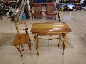 lot 63 image: Rustic Wooden Table and Chair Set