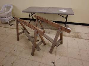 lot 89 image: Lot of Two Wooden Sawhorses