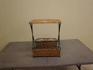 lot 37 image: Wicker and Metal Magazine Rack with Shelf