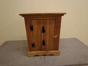 lot 39 image: Rustic Wooden Cabinet with Tree Cut-Out Design
