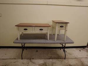 lot 42 image: Rustic Two-Piece Furniture Lot Coffee Table and Side Table