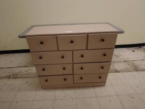 lot 45 image: Wooden 9-Drawer Dresser with Beige Finish
