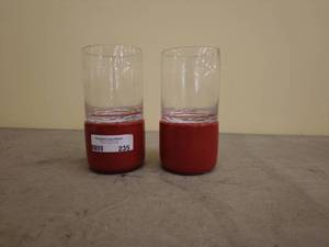 lot 235 image: Set of 2 Red Bottomed Clear Drinking Glasses