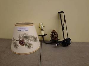 lot 239 image: Rustic Pinecone Table Lamp with Decorative Shade