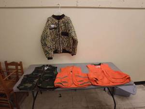 lot 251 image: Lot of Hunting Apparel Camo Jacket and Vests