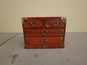 lot 199 image: Vintage Wooden Jewelry Box with Brass Hardware