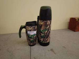 lot 200 image: Camo Print Thermos and Travel Mug Set