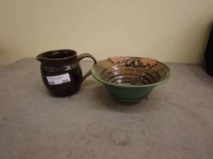 lot 208 image: Handcrafted Ceramic Pitcher and Decorative Bowl Set