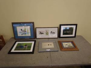 lot 210 image: Lot of 6 Framed Loon Artwork Pieces