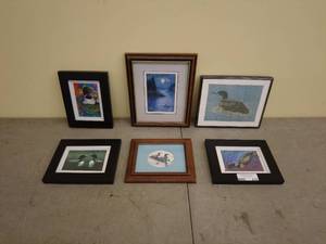 lot 212 image: Set of 6 Framed Loon Bird Art Prints