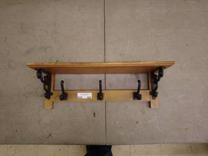 lot 224 image: Wooden Wall-Mounted Coat Rack with Shelf