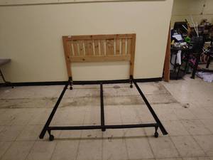lot 271 image: Rustic Wooden Queen Headboard with Metal Frame and Moose Design