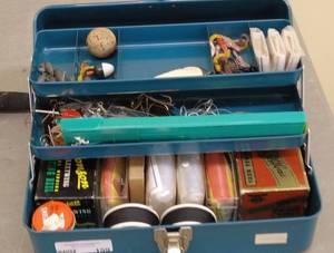 lot 159 image: Vintage tackle box plus contents
