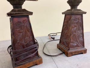 lot 108 image: Vintage Table Lamp with Carved Floral Base