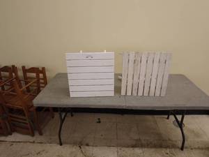 lot 189 image: Lot of 2 White Slatted Folding Tables