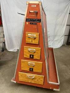 lot 78 image: WOW Organize Your Tools & Move Them From One Side Of The Warehouse To Another  Double Sided Mobile Accessory Attachment Storage Cart Peg Board With Drawers On The Both Ends Great Condition  Approx. 6 Wide x 5 Tall