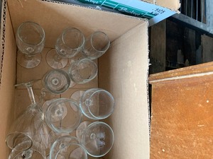 6 boxes of glassware