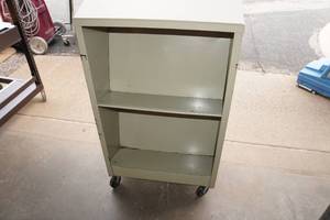 Rolling Metal Lecturn with Shelves