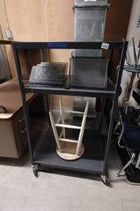 3-Tier Black Cart with Stool and Metal File Trays