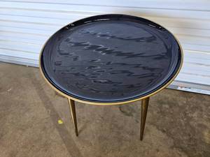 lot 23 image: West Elm Design Round Blue Enamel Top Side Table