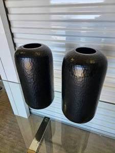 lot 31 image: Restoration Hardware Hand Blown Glass Vases with Carved Texture