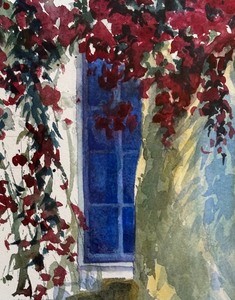 lot 30 image: Santorini Greek Isles Original Watercolor Painting by Robin Berry