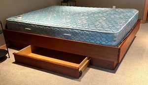 lot 3 image: Teak Queen Platform Bed Frame with Drawers