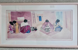 lot 43 image: Beautiful Piece of Art Print by Klar Navaho Ladies with Baskets