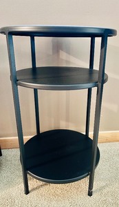 lot 45 image: Pair of Solid Black Bedside Three Tiered Round Tables