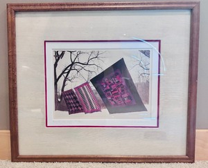 lot 51 image: Framed Print, 3 Blankets on the Line by Bill Coleman, Amish