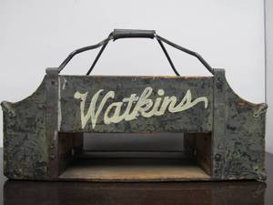 lot 11 image: Very Cool Antique WATKINS Advertising Bottle Carrier 