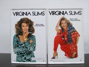 lot 19 image: 2 Vintage VIRGINIA SLIMS Metal Advertising Signs