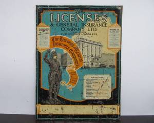 lot 7 image: Antique The Licenses Insurance Company Tin Sign wGreat Graphics