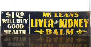 lot 1 image: Antique McCleans Liver & Kidney Balm Metal Advertising Sign