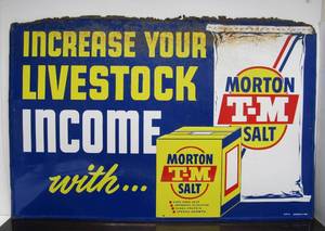 lot 29 image: Vintage 1961 Morton Salt Livestock Metal Advertising Farm Sign